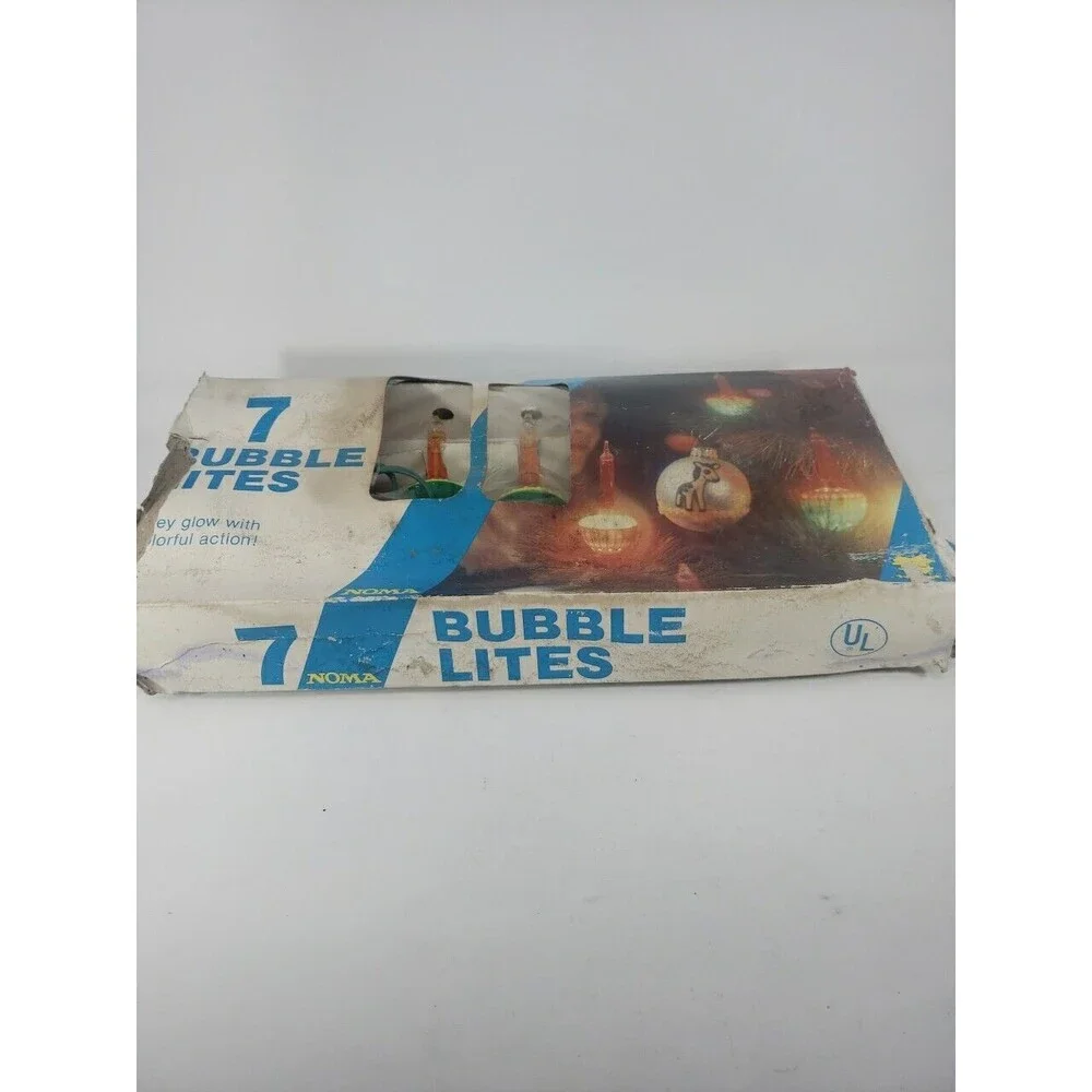 Noma Bubble Lites Set 7 String Vintage plus 2 Extra Lites Original Box Christmas